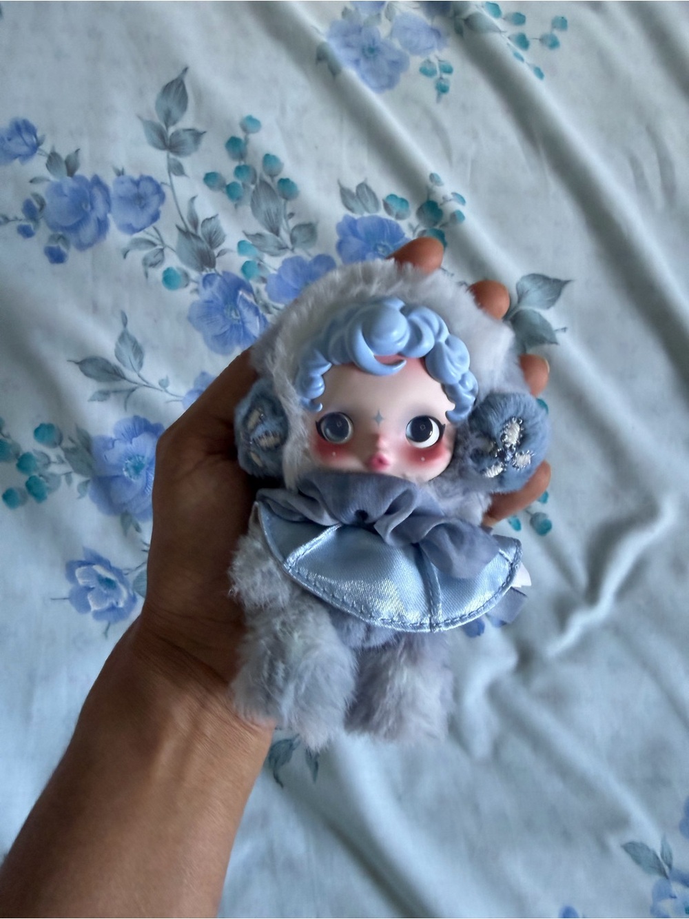 Popmart skull panda Blue Pastel Plush Doll with Fur Hood